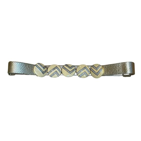 Vintage Alexis Kirk Enamel Rhinestone Art Deco Gold Adjustable Leather Belt 1980 main image 4